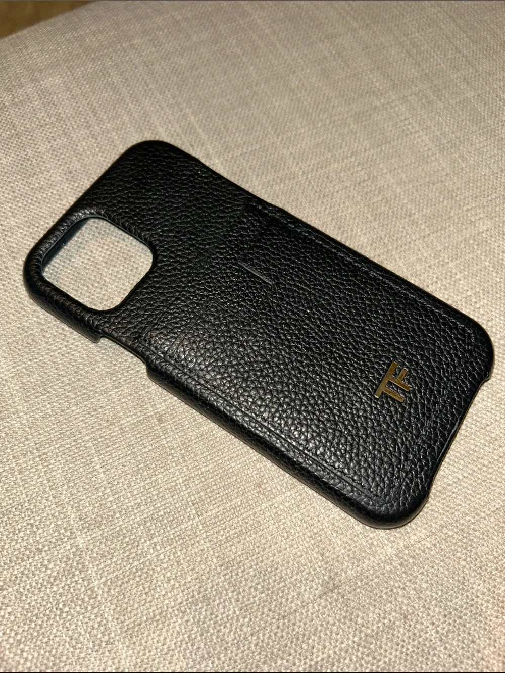 Tom Ford Black Pebbled Leather Card Pocket iPhone Case with Gold TF Logo